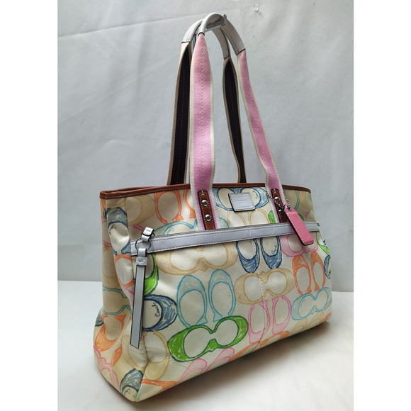 Coach Signature Multicolor Double Handles Zipper Closure Tote Bag - Picture 3 of 16